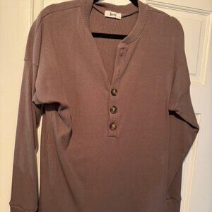 Lett Kruger Henley Long Sleeve Pullover Top Shirt Size L Large Brown
